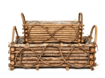 Pair Of Bent Wood Adirondack Twig Baskets