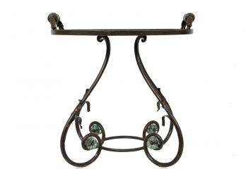 Wrought Iron Bronze Tone Tray Table With Glass Handles