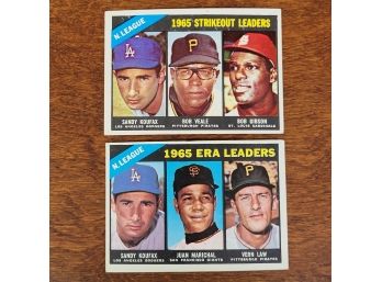 1966 Topps  #221 & 225 1965 N.league ERA Leaders And Strike Out Leaders Baseball Cards