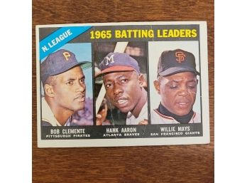 1966 Topps #215 N.league Batting Leaders Bob Clemente, Hank Aaron Willie Mays Baseball Card