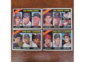 1966 Topps #220,222,224 & 226 1965  A. League Baseball Cards, ERA, RBI, Strikeout And Pitching Leaders