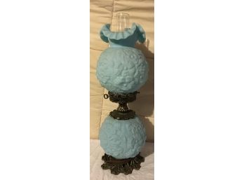 Blue Satin Glass Victorian Style Lamp- Electrified