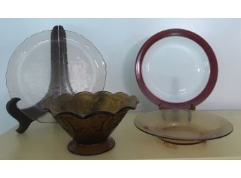 Four Piece Glass Lot- Serving Items