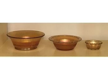 Three Gold Carnival Glass Bowls