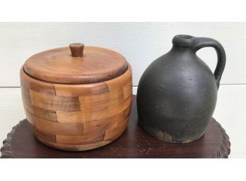 Wooden Bowl With Lid  And A Jug
