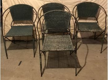 Four Heavy Wicker & Metal Chairs