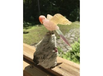 All Natural Stone Carved Parrot With Fluorite Tail
