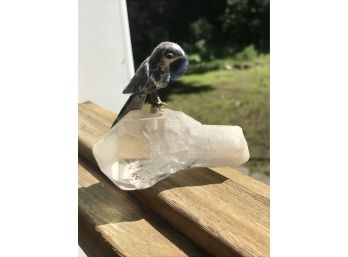 Lapis Carved Bird On Natural Stone