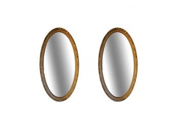 Pair Of Gold Toned Oval Mirrors