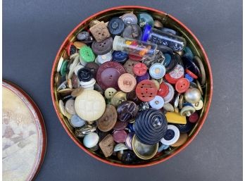 A Vintage Winter Tin Full Of Vintage Buttons