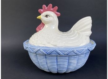 Vintage 1980s Pottery Hen On Nest, Signed