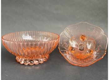 Vintage Pink Pressed & Etched Glass Bowls