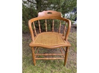 An Antique, Caned-Seat Oak Chair