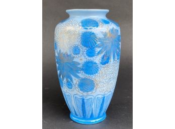 Mid-Century Abstract Chrysanthemum Blue & Gilt Vase, Japan