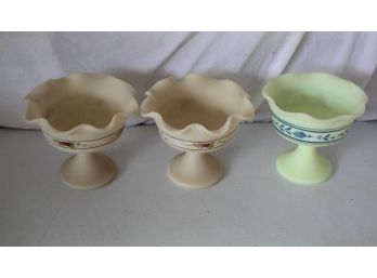 3 Signed Fenton Painted Glass Compotes