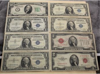 OLD PAPER MONEY SILVER CERTIFICATES RED SEAL NOTES $1 $2 $10 BILL