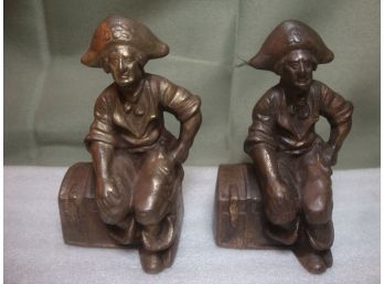 HUBLEY CAST IRON PIRATE SITTING ON TREASURE CHEST BOOKENDS