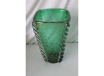 Murano Green Gold Fleck Vase