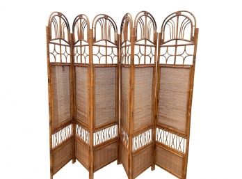 Vintage Bamboo And Rattan 6 Panel Room Divider