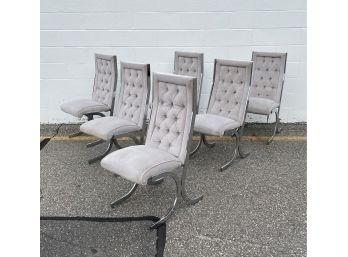 Set Of 6 1970s Milo Baughman Howell Burd Chrome X Base Dining Chairs