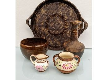 Vintage Ceramic Tray, Bowl, Vase And Lusterware Sugar/creamer By Hanley Of England