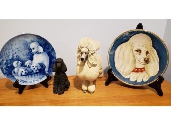 Limited Edition Poodle Plate Hand Painted By Veneto Flair, 2 Poodle Figurines And 1971 Mother's Day Dog Plate