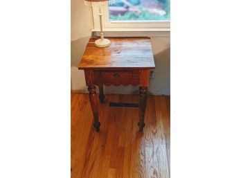 Pretty Antique Side Table With Scalloped Edge With Drawer On Solid Tapered Legs - (Pick Up In Redding)