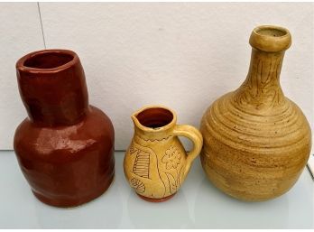 1 Small Ceramic Pitcher & Two Ceramic Vases Nicely Made