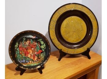 Russian Fairytale Collector's Plate And Latvian Vintage Ceramic Platter