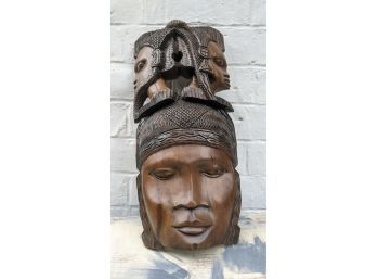 Beautiful African Women Sculpture Adorned With Intricate Headpiece-