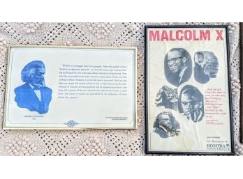 Framed Posters Of Malcolm X From Hofstra Univ. And Hofstra's Motto For The Noah Project By Frederic Douglas