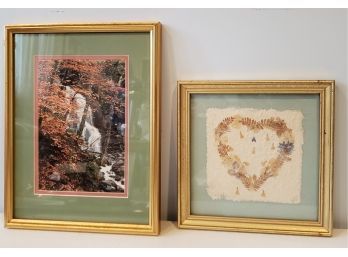 Photograph Of Moss Glen Falls Granville, VT By E. A. Urstadt And Pretty Framed Heart From Leaves And Flowers