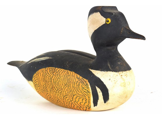 ‘55 Signed N.E. Wright Hand-Carved/Painted Hooded Merganser Drake Duck Mount