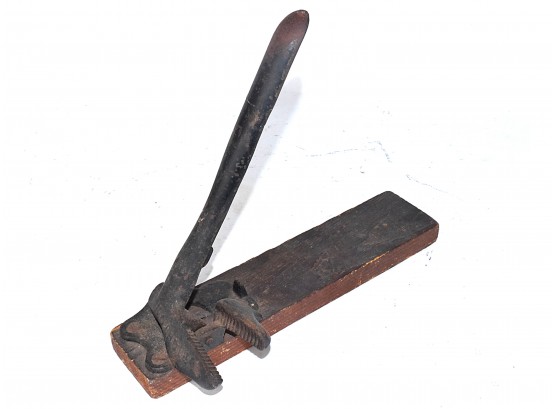 Perplexing Large Antique Sideways Plier Tool Mounted On Wood