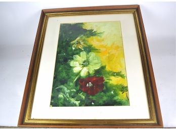 Original Acrylic On Paper Impressionist Floral, Signed Max Hatter; Gilt Framed