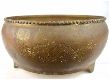 Brass Inscribed/Dragon Decorated Footed Vintage Bowl