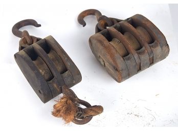 Antique Pulleys - One Is A Rare Triple Wheeler