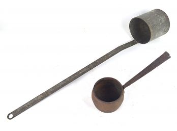 Two Distressed, Rusted, Patinated Long Handled Antique Scoops