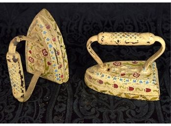 Two Antique Hand-Painted Sad Irons (Doorstops)