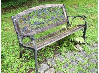 Weathered/Distressed Cast Iron And Wood Garden Bench