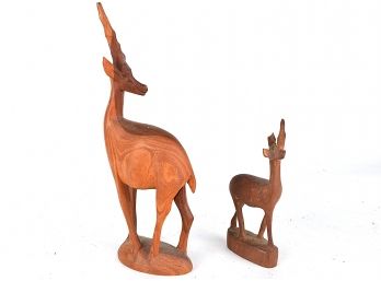 Pair Of Hand Carved Made-In-Kenya Horned Beast Figures