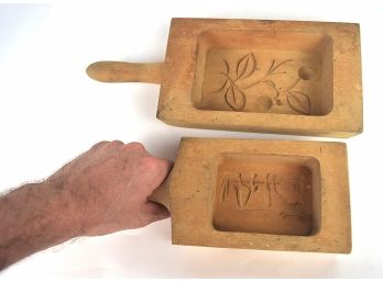 Two Large Wooden Antique Hand Carved Butter Molds