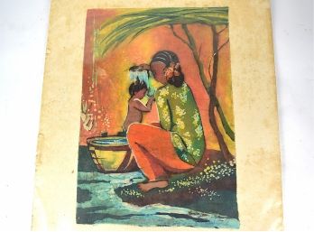 Art Primitive Signed Monica Lam Polynesian Mother And Child
