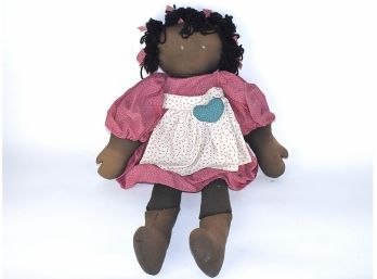 Antique Doll With Pink Bows In Black Hair