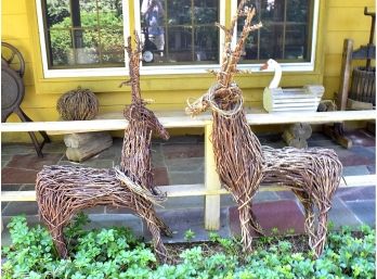 Two Rustic Decor Deer Handmade From Natural Vines