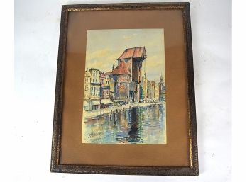 1927 Original Multi-Chrome Watercolor In Gilt On Wood Frame