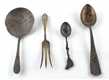 All Marked Sterling Heavily Patinated Antique Spoons And A Fork