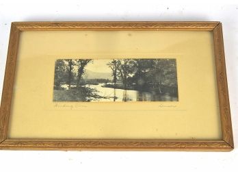 Signed Wallace Nutting Original Antique Print; Bucolic River Scene; Framed Under Glass