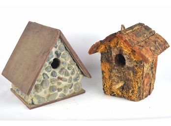 Two Primitive Handmade Folk/Tramp Art Birdhouses