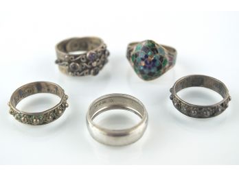 Lot Of Five Patinated Sterling Vintage Rings